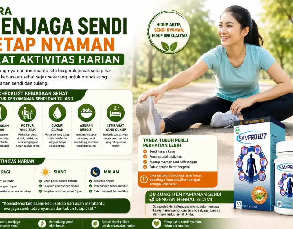 Cara menjaga sendi tetap nyaman saat aktivitas harian dengan checklist kebiasaan sehat dan dukungan Samprohit HerbaKencana