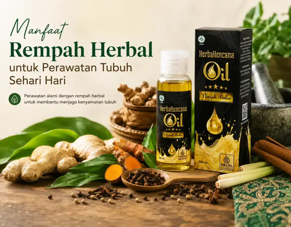 Minyak Balur Herbakencana dengan rempah herbal untuk perawatan tubuh sehari hari