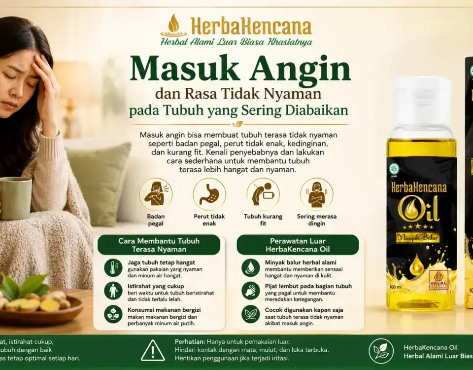 masuk angin badan tidak nyaman dengan Minyak Balur HerbaKencana untuk membantu tubuh terasa hangat dan nyaman.