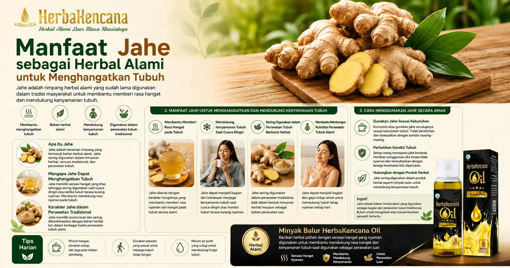 manfaat jahe sebagai herbal alami untuk membantu menghangatkan tubuh dan mendukung kenyamanan tubuh harian.