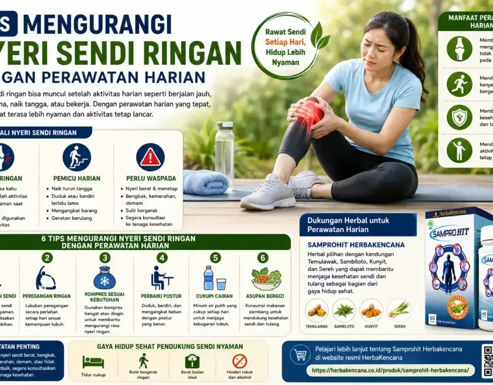 Tips mengurangi nyeri sendi ringan dengan perawatan harian menggunakan kebiasaan sederhana dan dukungan Samprohit Herbakencana