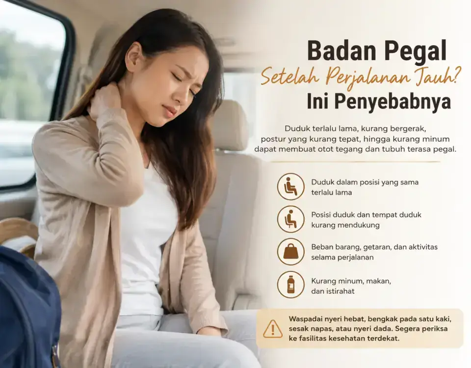Badan pegal setelah perjalanan jauh akibat duduk terlalu lama dan kurang bergerak