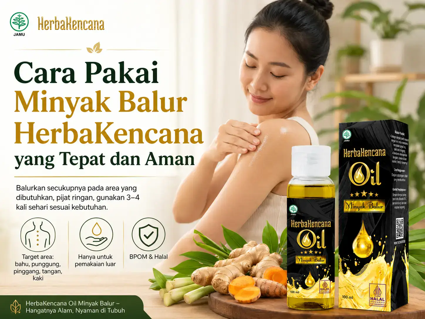 Cara pakai Minyak Balur Herbakencana yang tepat dan aman pada area tubuh
