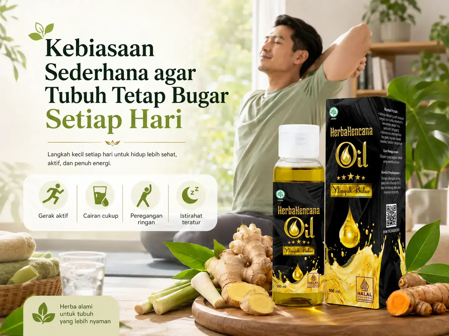 Kebiasaan sederhana agar tubuh tetap bugar setiap hari dengan Minyak Balur Herbakencana