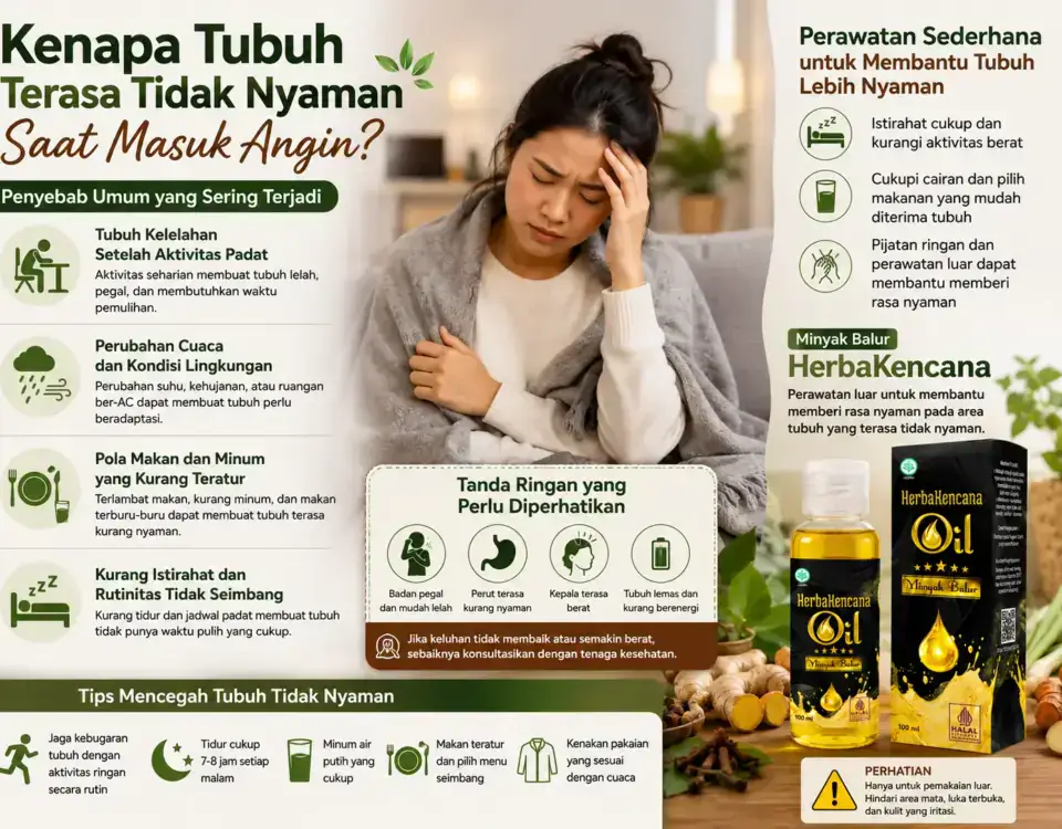 Minyak Balur Herbakencana untuk membantu tubuh lebih nyaman saat masuk angin