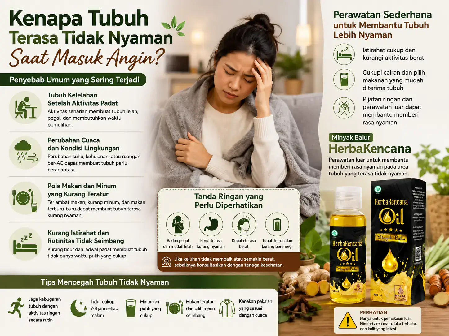 Minyak Balur Herbakencana untuk membantu tubuh lebih nyaman saat masuk angin