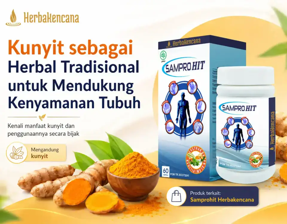 Samprohit Herbakencana dengan kandungan kunyit sebagai herbal tradisional untuk mendukung kenyamanan tubuh