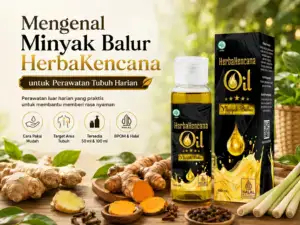 Minyak Balur HerbaKencana untuk perawatan tubuh harian dengan BPOM halal dan ukuran 50ml 100ml