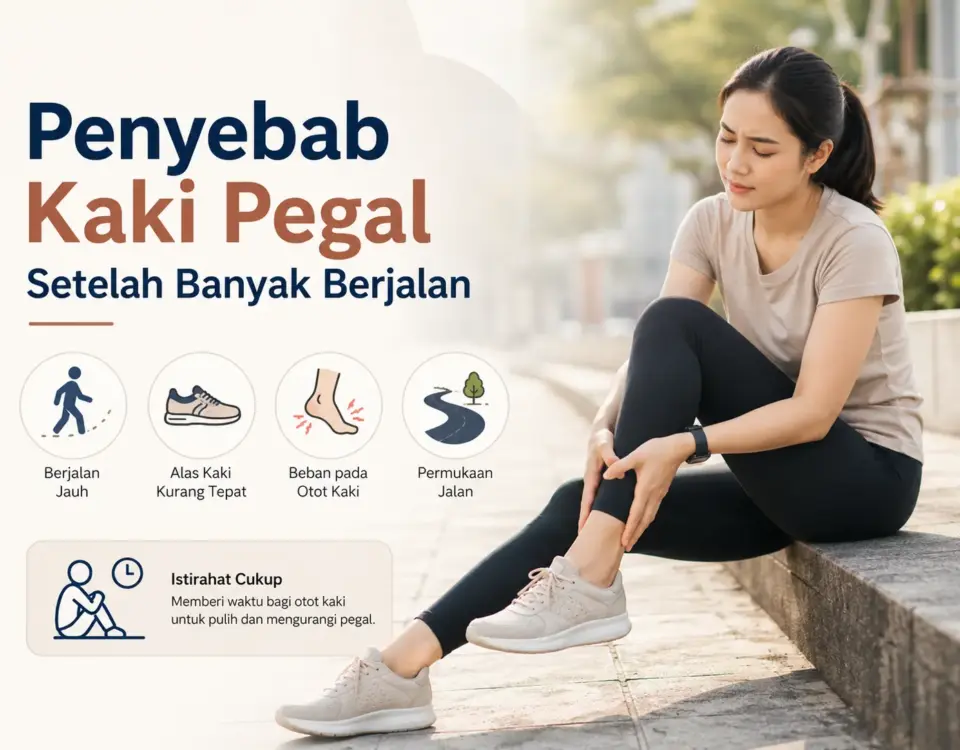 Penyebab kaki pegal setelah banyak berjalan akibat jarak jauh, alas kaki kurang sesuai, beban pada otot kaki, dan permukaan jalan