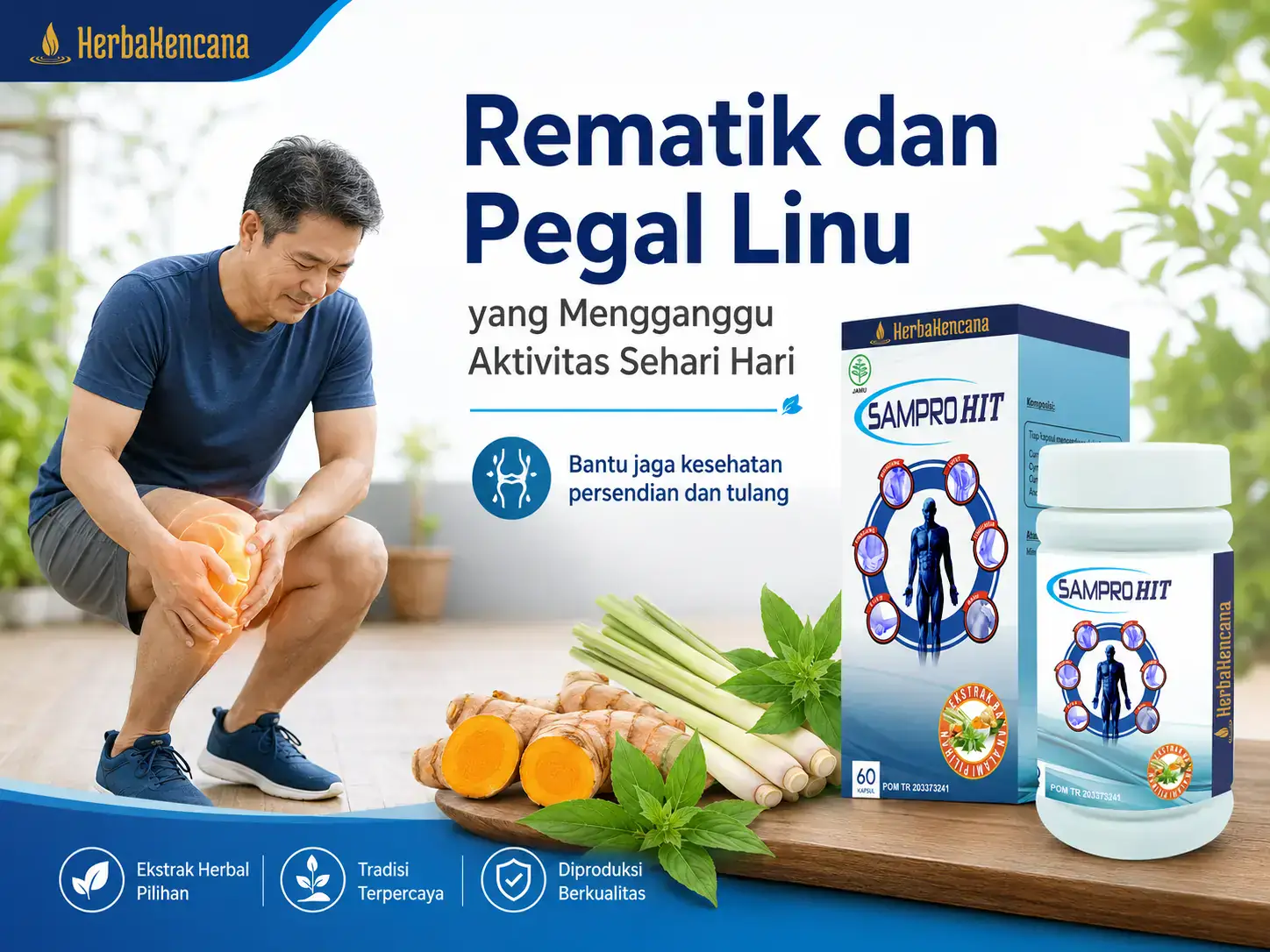 Samprohit Herbakencana untuk mendukung kenyamanan persendian pada rematik dan pegal linu yang mengganggu aktivitas sehari hari