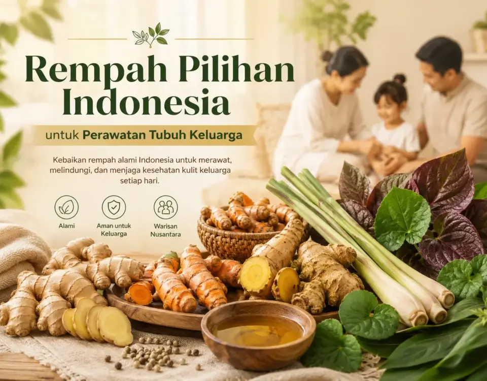 Rempah pilihan Indonesia untuk perawatan tubuh keluarga seperti jahe, kunyit, temulawak, sereh wangi, dan sirih merah