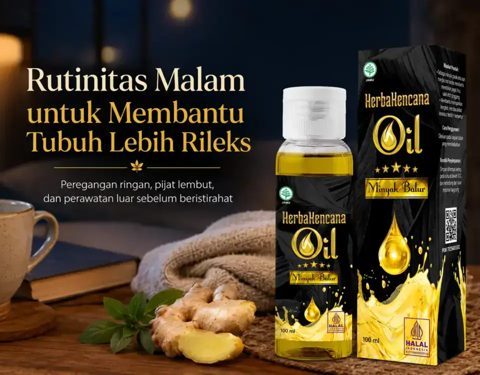 Rutinitas malam untuk membantu tubuh lebih rileks dengan minyak balur HerbaKencana