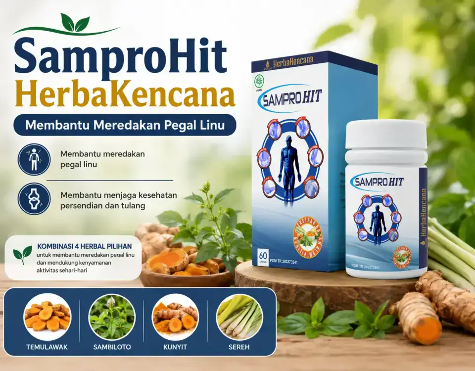 Samprohit Herbakencana untuk membantu meredakan pegal linu dengan kombinasi temulawak, sambiloto, kunyit, dan sereh