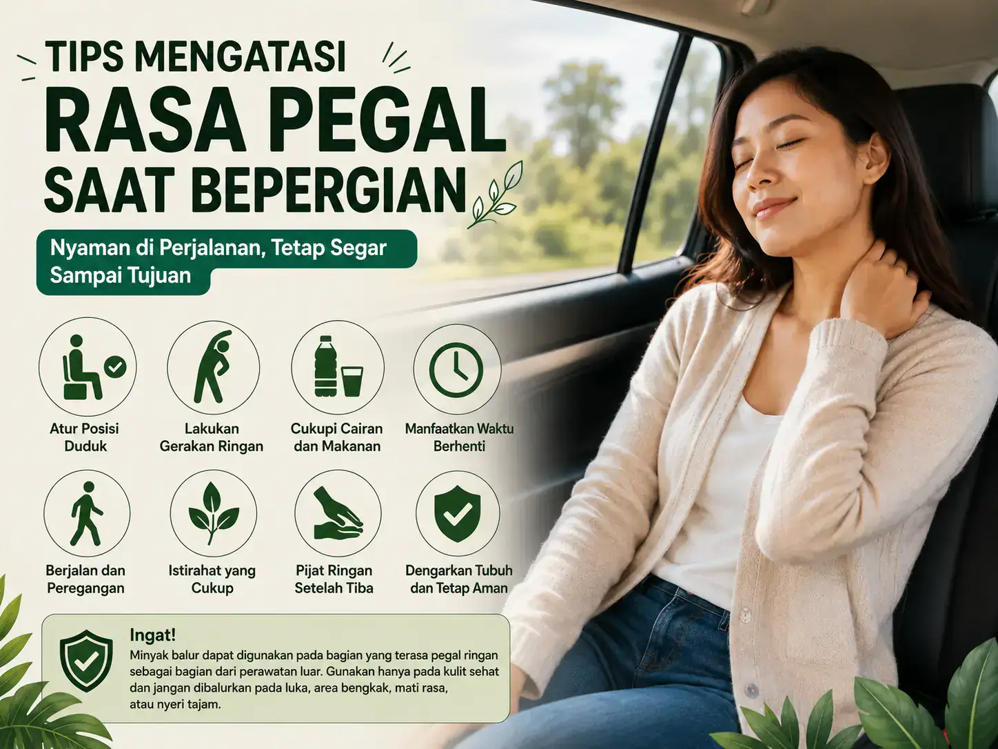 Tips mengatasi rasa pegal saat bepergian dengan mengatur posisi duduk dan melakukan peregangan ringan