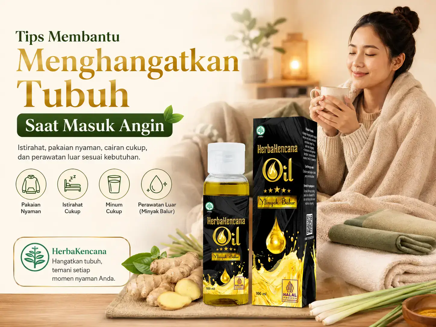 Tips membantu menghangatkan tubuh saat masuk angin dengan Minyak Balur Herbakencana