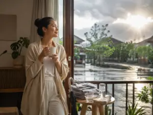 Wanita menjaga kenyamanan tubuh saat cuaca tidak bersahabat dengan istirahat dan cukup minum
