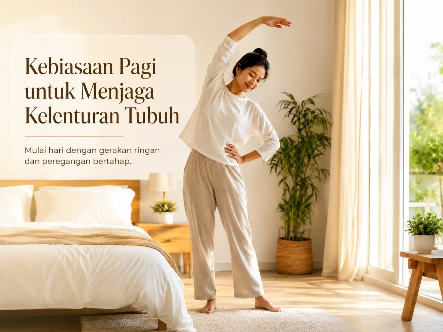 Kebiasaan pagi untuk menjaga kelenturan tubuh dengan gerakan peregangan ringan setelah bangun tidur