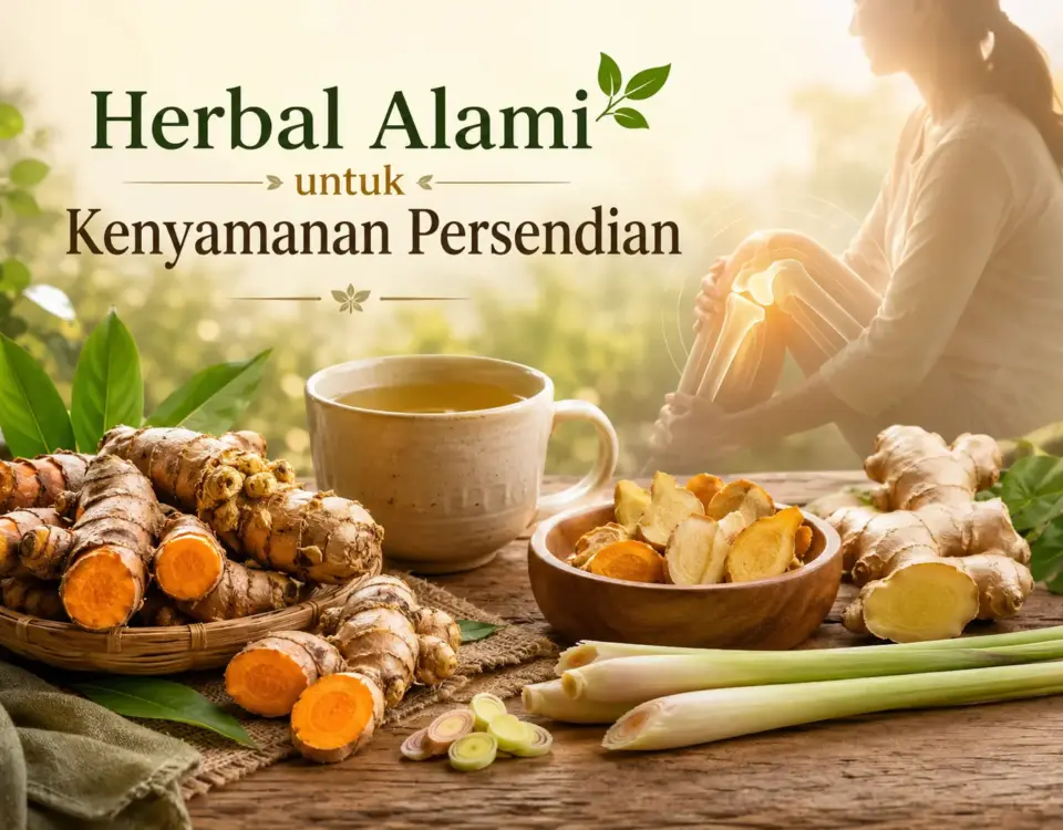 Herbal alami untuk mendukung kenyamanan persendian dengan kunyit, temulawak, jahe, dan sereh