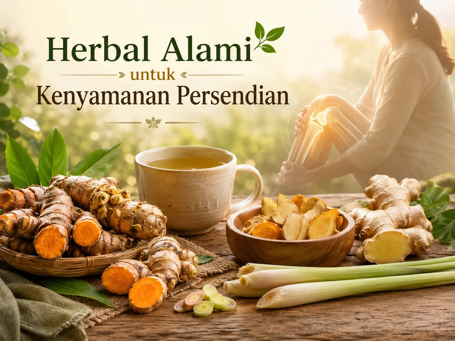 Herbal alami untuk mendukung kenyamanan persendian dengan kunyit, temulawak, jahe, dan sereh