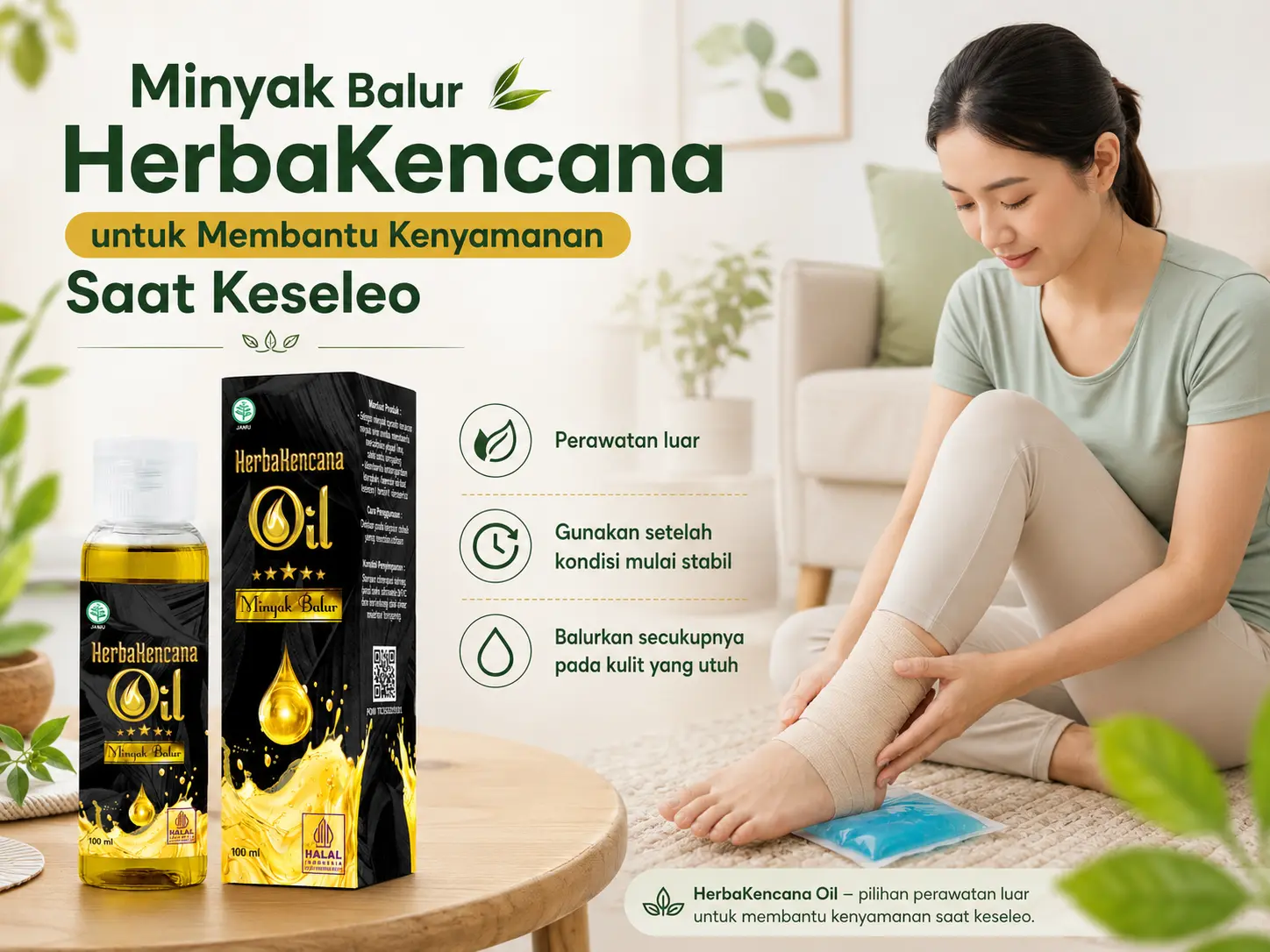 Minyak Balur HerbaKencana untuk membantu kenyamanan saat keseleo ringan setelah kondisi mulai stabil
