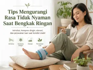 Tips membantu mengurangi rasa tidak nyaman saat bengkak ringan dengan istirahat, kompres dingin, elevasi, dan perawatan luar setelah kondisi stabil