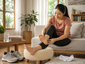 Tips merawat kaki setelah banyak berjalan dengan mengistirahatkan kaki, melepas alas kaki, dan memeriksa telapak serta pergelangan