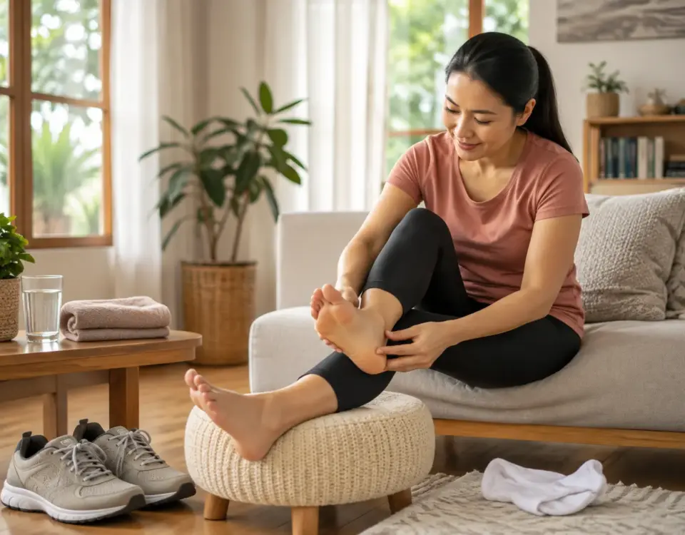 Tips merawat kaki setelah banyak berjalan dengan mengistirahatkan kaki, melepas alas kaki, dan memeriksa telapak serta pergelangan