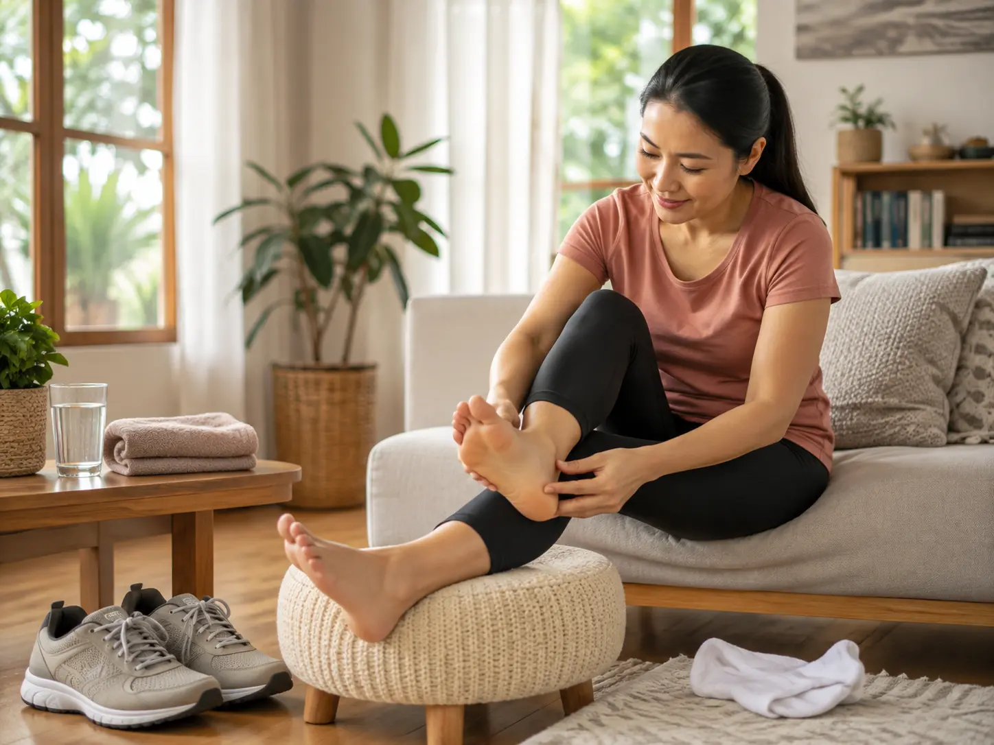Tips merawat kaki setelah banyak berjalan dengan mengistirahatkan kaki, melepas alas kaki, dan memeriksa telapak serta pergelangan