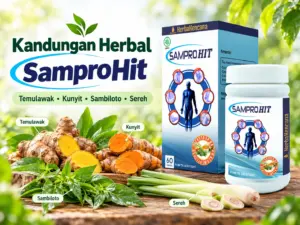 Kandungan herbal SamproHit dengan temulawak, kunyit, sambiloto, dan sereh sebagai bahan alami untuk menjaga kesehatan tubuh